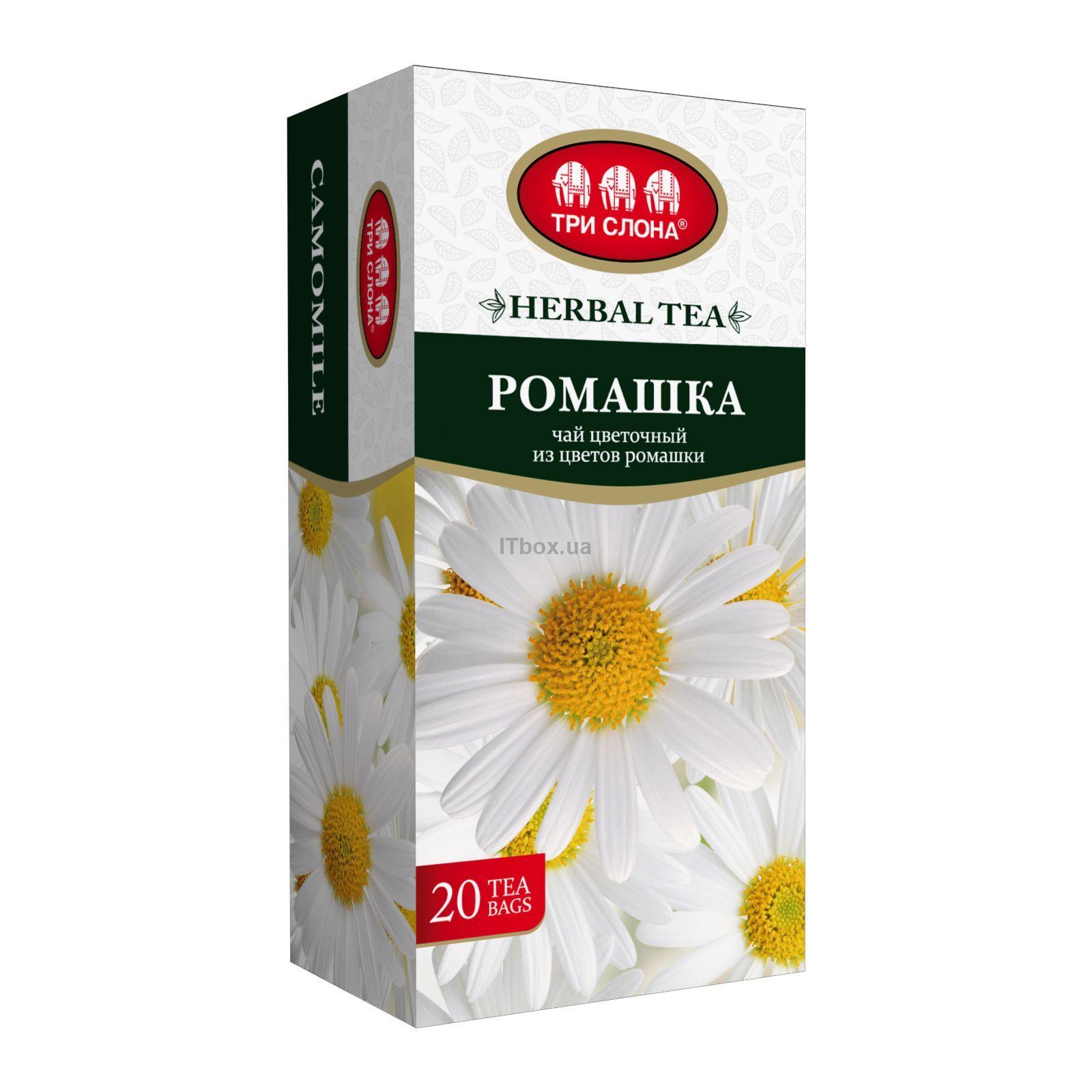 Чай ТРИ СЛОНА чорн дріб.Ромашка ф/п б/н 20*1г